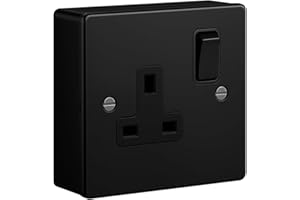 SHPELEC® Matt Black Metal Switch and Socket Range with Surface Mount Back Box – Sleek, Durable, and Easy to Install (1 Gang Socket + Back Box, Screwed Version)