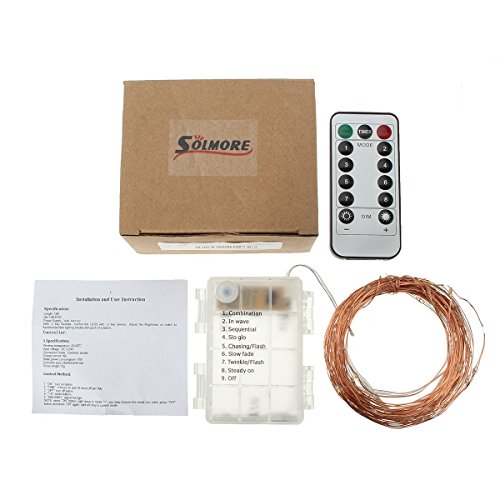 SOLMORE LED Lichterketten Warmweiß Drahtlichterkette Lichterdraht Schnur Licht String Kupferdraht Weihnachtsdeko 100LED 10M wasserdichte Garten Hochzeit Party Weihnachtsbeleuchtung IP65 Batterie - 7