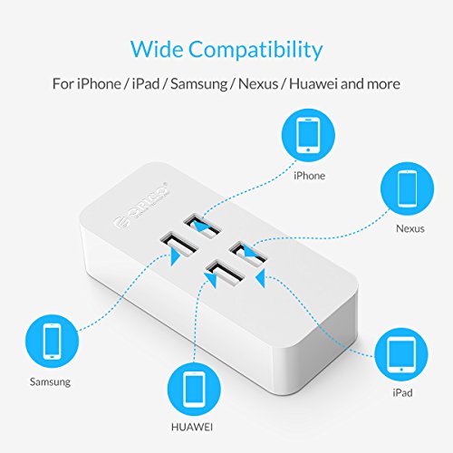 ORICO – USB Desktop Ladegerät, 20W, 4 Port, Schnelle Ladung, Schnellladegerät für iPhone 7/7 Plus, iPad Air 2 / Mini 3, Galaxy Note Edge, Nexus, HTC, LG, Nokia(Weiß) - 6