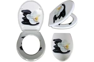 Hayrets Toilettendeckel Duroplast mit Absenkautomatik, WC-Sitz mit Orchidee Motiv und leichter Reinigung, Klodeckel passend für handelsüblichen WC-Becken, Belastung der Klobrille 150kg