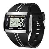 good01 Exquisite Herren-Armbanduhr, rechteckig, beleuchtete Hintergrundbeleuchtung, Sport-Stoppuhr, Datumsanzeige, Alarm, Schwarz