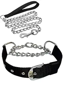 RvPaws Dog Belt Adjustable Combo of Nylon 1 Inch Choke Collar with Nylon Chain Leash 1 Inch Handle Chain 57 Inch Lengthy, Dog Choke Collar & Handle Chain for Medium and Large Dogs (Black)
