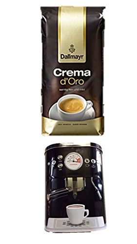 Dallmayr Crema d'oro Bohne, 1er Pack (1 x 1000g Beutel) + Kaffeedose neu 3 D Design schwarz