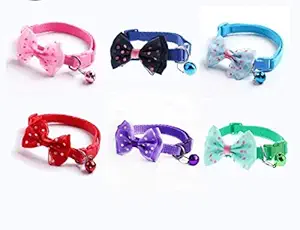 Pet Guard Cat Collars Set of 2 Breakaway with Bell and Bow,Kitten and Small Dogs Soft Adjustable Collar Safe,Cute Kitty Neckband with Bow Design- (Random Colors)