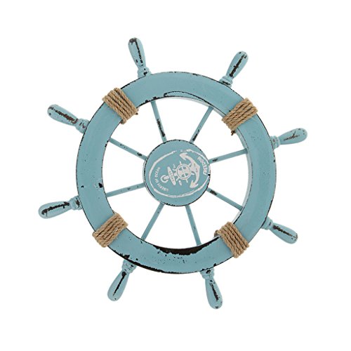 Hängen Wand Deko Maritime Style Strand Holz Boot Schiff Rad Ruder Dekor – Blau - 9