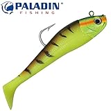 Paladin Gummifisch 20cm mit Bleikopf 300g gelb/schwarz - Gummifisch für Dorsch & Heilbutt, Dorschköder Gummiköder zum Meeresangeln