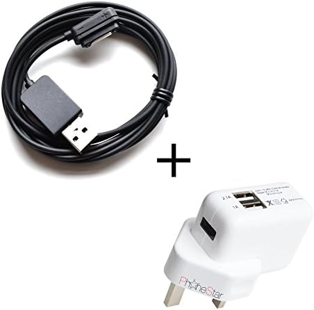 PhoneStar magnetic USB Charging Cable 2 Meter - extra long magnetic cable - including 2-port USB fast charger 2.100mA DUAL Adapter for Sony Xperia Z3 Compact in black