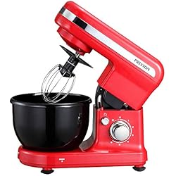 Prixton Robot Pâtissier 600W avec Crochet Double, Faible bruit Batteur Électrique, 4L avec 6 Vitesses Robot Multifonctionne avec protection anti-éclaboussures, Fouet, Feuille KR100 Rouge
