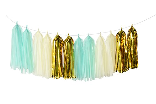 furuix 20 mint grün creme gold Party Deko-Set Seidenpapier Pom Pom Blume mit Papier Quaste Girlande Circle Girlande für Rustikal Hochzeit Dekoration Baby Dusche Bridal Dusche Dekoration ersten Geburtstag Deco - 4