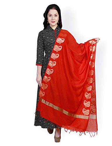 Preisvergleich Produktbild Indian Handicrfats Export Dupatta Bazaar Red Banarasi Cotton Silk Dupatta