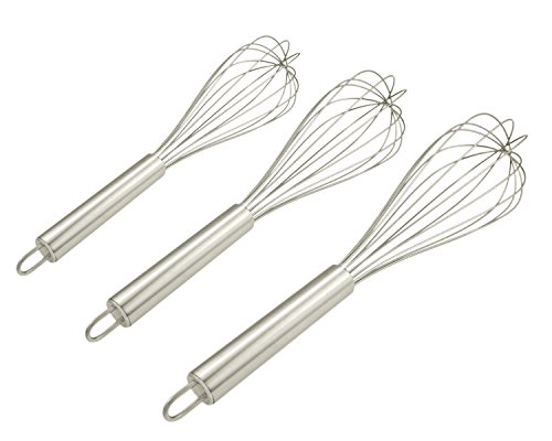 Edelstahl – Küchen Schneebesen – Ballonschneebesen, Eier, Milch. Küchenutensil zum Mischen, Schlagen und rühren, Set vo 3 – 8Zoll + 10Zoll + 12Zoll (Edelstahl) - 7