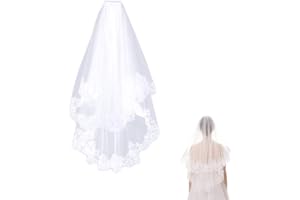 BZKSER 1Pcs Schleier Braut Hochzeits Spitzenapplikationen Kurzer Brautschleier 2 Schichten Weicher Tüll Brautschleier mit Kamm für Frauen Bräute