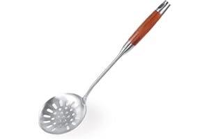 NEWNESS FOCUS ON STAINLESS STEEL Newness Schiumarole in 304 Acciaio Inox, 39.5cm Schiumarola Acciaio per Cucina con Maniglia in Legno