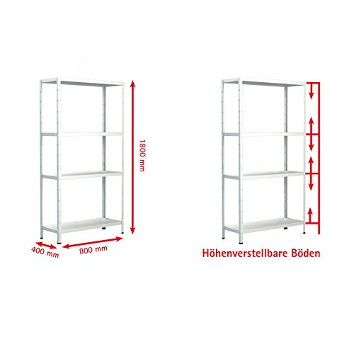 Regal Steckregal weiß Metall 180x80x40cm Regalsystem Steckregalsystem 4 Metall-Böden Traglast 260kg einfache Montage durch Stecksystem kein Verschrauben Schulte - 3