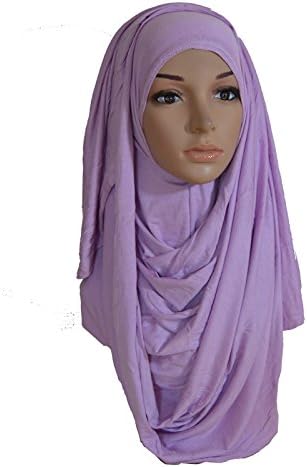 Instant Hijab Convenient Jersey Hijab High Quality Stretchy Cotton Scarf Shawl Pullover (Lavender)