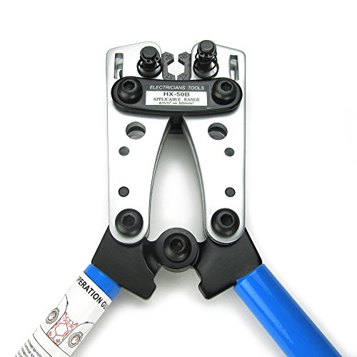 Crimpzange, Kabelschuhzange Kabelschuhe Presszange gross aus Stahl mit rutschfesten Griffen und drehbarem Revolver-Crimpeinsatz für 6 – 10 – 16 – 25 – 35 – 50 mm² - 5