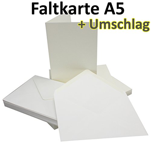 25 Sets – Faltkarten DIN A5 – Natur-Weiss + Umschläge – PREMIUM QUALITÄT – 14,8 x 21 cm – sehr formstabil – für Drucker geeignet! – Qualitätsmarke: NEUSER FarbenFroh - 2