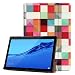 Produktbild LingDan Schutzhülle für Huawei MediaPad T5 (10,1 Zoll) Tablette PU Leder Flip Cover Farbgitter Muster mit Tri-Fold Ständerfunktion und Magnetverschluss Funktion und Auto Aufwachen/Schlaf Funktion Ledertasche (Farbmalerei 05)