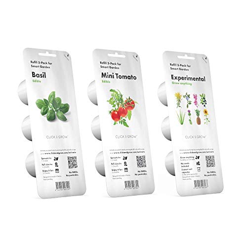 Click & Grow Starter Pack - Ensemble de 3 packs de capsules pour Smart Garden 3 et Smart Garden 9 C & G: basilic, tomates et expérimental