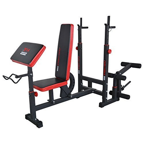 Hansson Sports TrainHard Kraftstation Fitnesscenter Hantelbank mit vielseitigen Trainingsmöglichkeiten, Schwarz/Rot, - 4