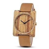 Creative natur Holz quadratisch QUARZ ARMBANDUHR, Fashion Freizeit Zifferblatt Uhr Armbanduhr, Braun Leder Band für Herren Damen Paare