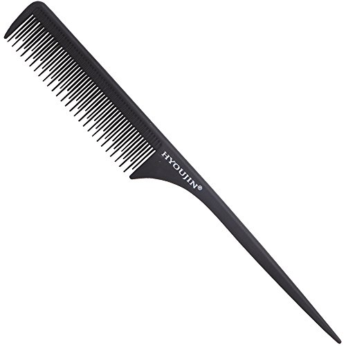 HYOUJIN®612 Black Carbon Pintail Teaser Comb, Rattail Teasing Comb, Triple Teeth Tail Comb for Professional Salon/Barber Sectioning and Styling-Perfect Lifting Fluffing-Incredibly Lightweight, Anti static, Heat Resistant-Entire Handmade Carbon Comb