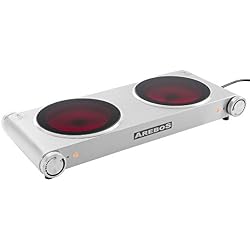 Arebos® Plaque de cuisson électrique en acier inox avec deux feux en vitro-céramiques 2400 W