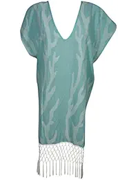 Indiatrendzs Women's Embroidered Kaftan Tops Cotton Designs Tassel Fringe Dress 48"
