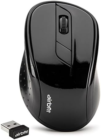 AirBot Wireless Cordless Mouse Mice with 2.4G Mini Nano USB Receiver for PC, Laptop, Microsoft Pro, Office &amp; Home Computer Mouse Mice With Long Lasting Battery Life and Auto Sleeping Design (Black)