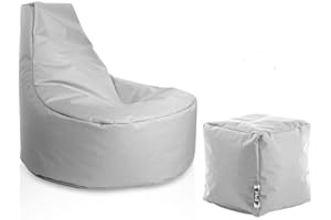 ‎PATCH HOME PATCH HOME Gamer Sessel Sitzsack inkl. Würfel Bean Bag Set Ø80cm, 30cm Sitzhöhe, 90cm Höhe + 35x35cm Würfel Grau