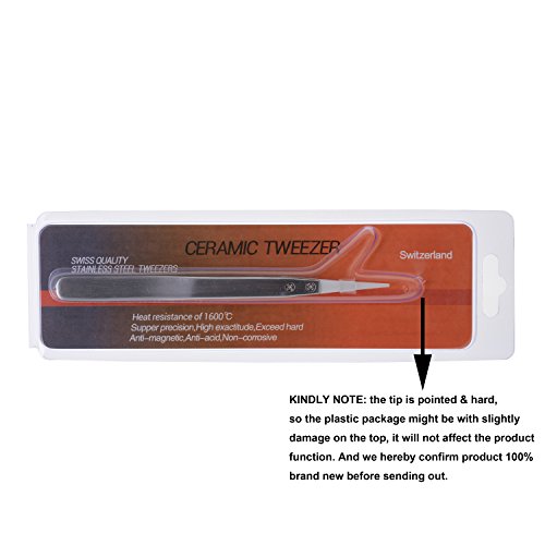 WOLFTEETH Keramik-Pinzette mit Edelstahl Präzisions-Coil Klemme hitzebeständige Keramik Spitzpinzette 1500 Celsius elektrostatische Prävention 1097 - 5