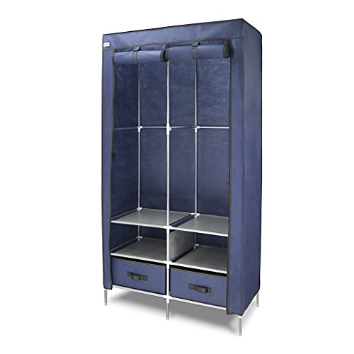 Finether Faltschrank Stoffschrank Textilschrank Faltkleiderschrank Stoffkleiderschrank Textilkleiderschrank faltbarer Kleiderschrank aus stoff mit Kleiderstange für Schlafzimmer Camping stabil 2-türig 170 x 87 x 45cm Kleiderschrank