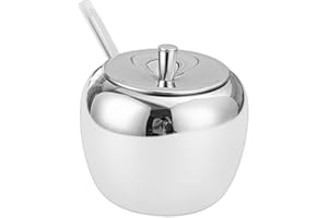 BUWICO SUS304 - Sucrier en acier inoxydable - Pot à épices - Avec couvercle et cuillère - Pour sel, sucre, café, thé, herbes