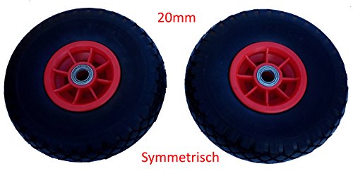 Preisvergleich Produktbild 2 x Profi PU Rad 260mm Sackkarrerad Pannensicher Vollgummi Kunststofffelge (20mm symmetrisch)