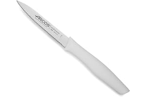 Arcos Serie Nova, Cuchillo Mondador, Hoja Serrada de Acero Inoxidable de 100 mm, Mango de Polipropileno Color Blanco