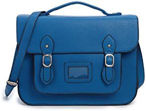 Vintage Large YASMIN BAGS 13.5'' Unisex Faux Leather Satchel/Cross Body Bag - with FREE trolley/locker coin keychain (12345 Blue)