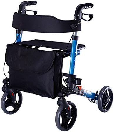 HJHY® walking aids, Senior trolley Walker Aluminum alloy Belt wheel With seat Walker Scooter Old shopping cart ( Color : Blue )