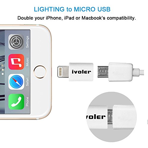 iVoler Lightning auf Micro USB Adapter mit Schlüsselring, [3 Stück] Micro USB auf 8 Pin Lightning Konverter Stecker, Laden und Synchronisieren für iPhone 7/ 7 Plus/ 6/ 6s/ 6 Plus /5 5s 5c, iPad Pro/ iPad Air/ iPad mini und andere Geräte des Ios – Weiß - 3