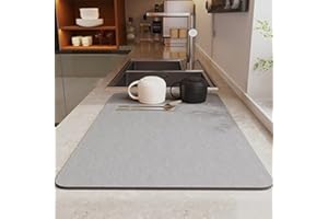 Morbuy Alfombrilla Escurreplatos, 40x30cm Secado Rápido Alfombrilla Cafetera, Color Sólido Estera Fregadero Antideslizante Encimeras, Absorbente Alfombrilla para Encimera de Cocina (Gris)