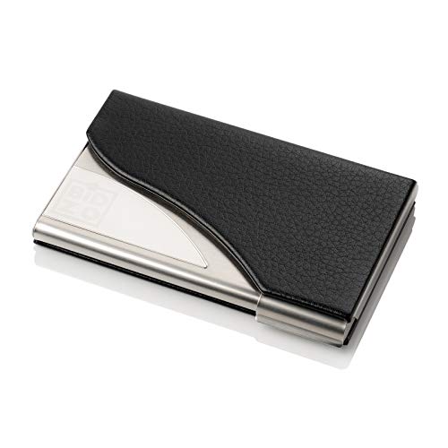 Preisvergleich Produktbild BiDZO Hochwertiges Elegantes Visitenkartenetui / Kartenetui aus PU Leder und Edelstahl Matt gebürstet und glänzend mit Klappverschluss / Büro / Business Accessoire - schwarz / Alu