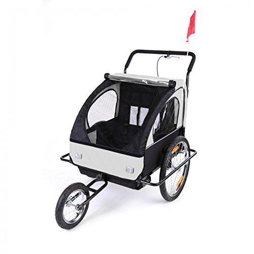 SAMAX Fahrradanhänger Jogger 2in1 Kinderanhänger Kinderfahrradanhänger Transportwagen vollgefederte Hinterachse für 2 Kinder - 3