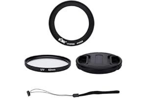 Kiwifotos 4-częściowy zestaw obiektywów do aparatu cyfrowego Nikon COOLPIX B700, P600, P610, P610S - zawiera adapter filtrujący 62 mm, filtr UV, nasadkę obiektywu i osłonę obiektywu