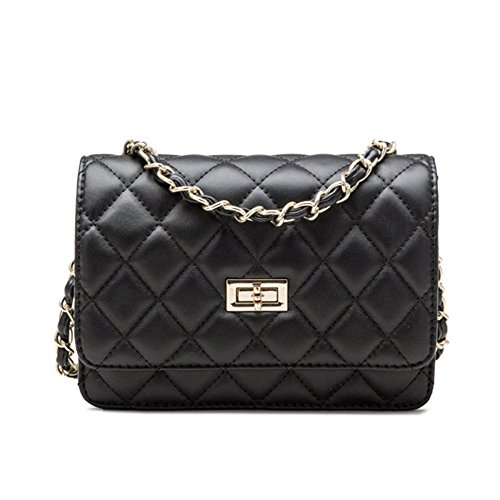 Preisvergleich Produktbild ZHXUANXUAN Womens Gesteppte Twist Lock Umhängetasche,Black-OneSize
