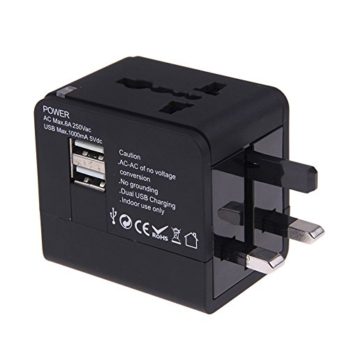 Hi-Plasst Universal Charger Adapter with 2 USB - International Worldwide All-in-One Travel Charger Plug for USA, Canada, UK, Europe, Dubai, Asia - Fast Charging Adapter with Universal Socket