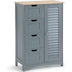VonHaus - Grand Meuble de Salle de Bain - 4 tiroirs et 1 Placard - Solution de Rangement sur Pieds - Coloris Gris Moderne