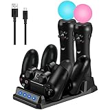 LIDIWEE 4 in 1 PS Move Motion Controller Charging Dock and PlayStation 4 PS4 Slim / Pro Controller Charging Station with LED Charge Indicator, Black