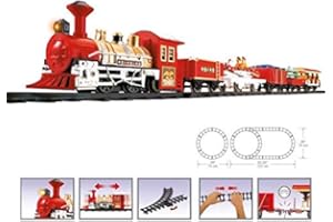 WEB2O - Paquete grande de tren eléctrico navideño, con sonido y luz, con vagones animados, raíles, abetos y Papá Noel, de decoración, 26 piezas