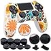 Produktbild 9CDeer 1 Stück von Silikon Besetzt Wassertransfer Schutz Ärmel Fall Abdeckung Haut Hülle Cover Skin + 8 Aufsätze Daumengriffe Analoge Kappen + 2 Staubdicht Stecker für PS4/Slim/Pro Controller, Sonnenblume