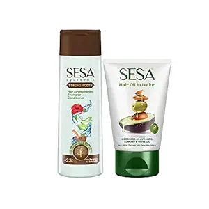 Sesa Premium Hair Care Combo | Prevents Hair Fall, Supports Growth, Repairs Damage | Hair Oil in Lotion - 100ml & Strong Roots Shampoo + Conditoner - 200ml