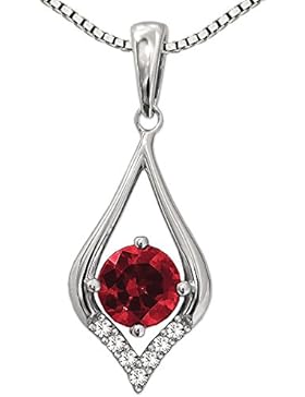 CLEVER SCHMUCK-SET Silberner Anhänger 20 mm mit großem Zirkonia granatrot und vielen Zirkonias in weiß sowie Kette...